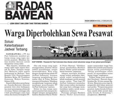 Pesawat Air Fast Indonesia bisa disewa ke pulau Bawean