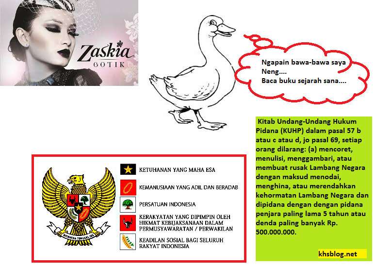 Menurut Zaskia Gotik, lambang sila kelima Pancasila adalah Bebek Nungging dan ini pasal KUHP tentang penghinaan simbol negara