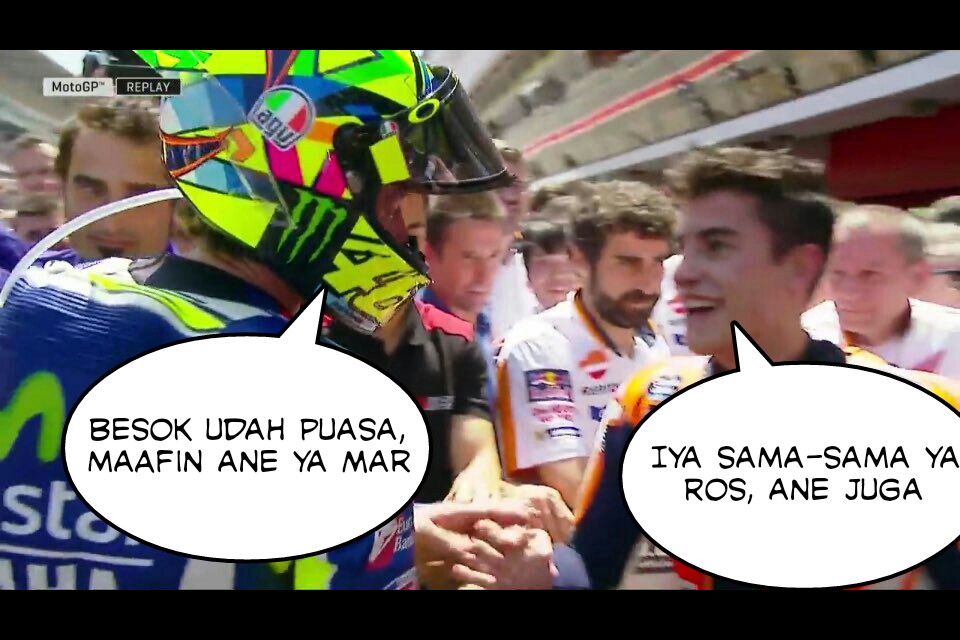 meme salaman Valentino Rossi dan Marc Marquez di GP Catalunya Spanyol 2016~03